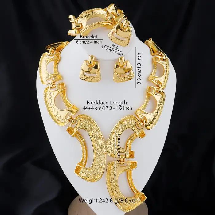 Nouvel ensemble de bijoux exagérés couleur or de Dubaï, comprenant un grand collier, des boucles d'o