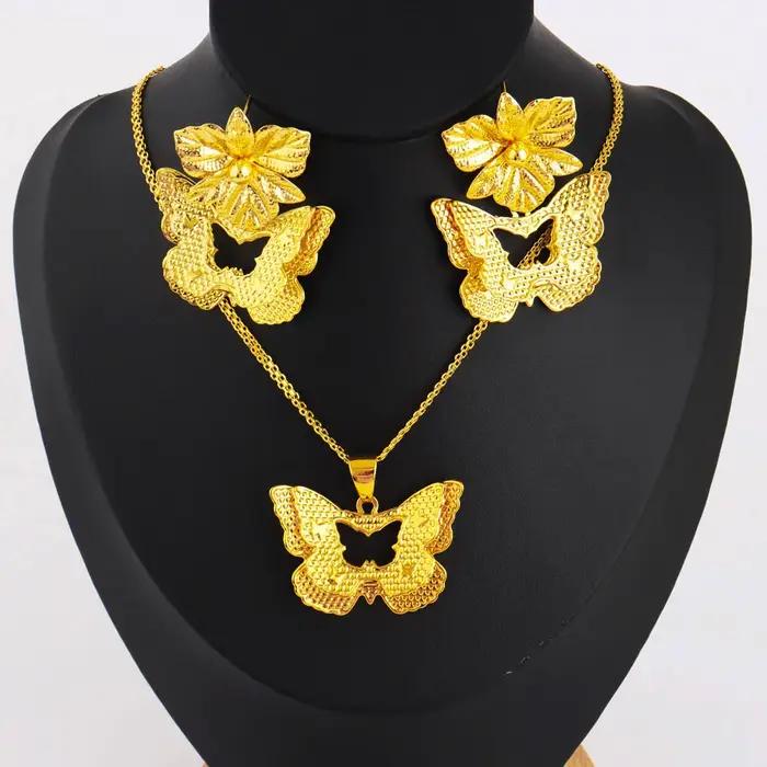 Ensemble de boucles d'oreilles et collier pour femmes, plaqué or, élégant français, pour filles, bij