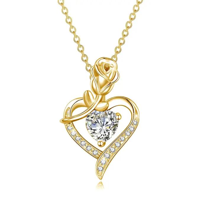 Szjinao – collier de luxe en Moissanite pour femmes, fleur de Rose, pendentif en forme de cœur avec