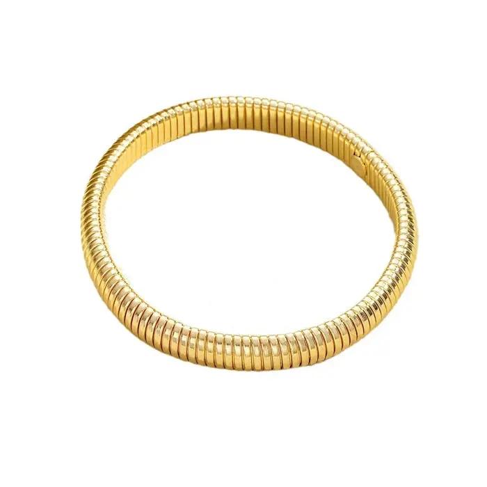 Bracelet élastique couleur or pour femmes Punk large et épais spirale en métal mode féminine bijoux de fête accessoire cadeau