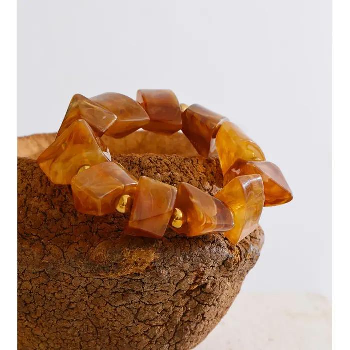 Yhpup 2025 ambre résine acrylique géométrique perle chaîne grand Bracelet