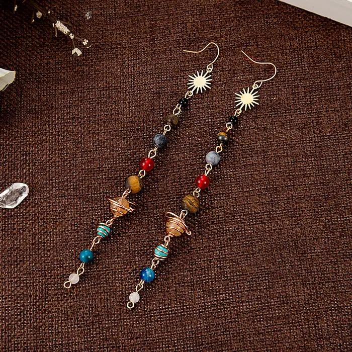 Boucles d'oreilles soleil cosmique en cristal terre saturne