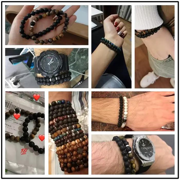 2 pièces/ensemble Couples Distance Bracelets mâle noir pierre de lave perles bracelet femme bois perles bracelets porte-bonheur femmes hommes Bracelets