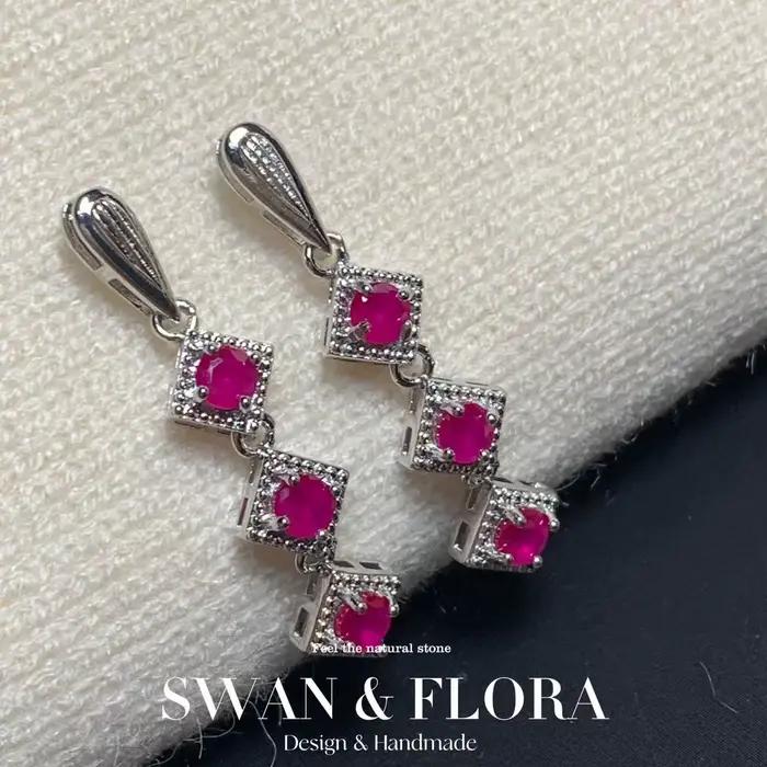 Boucles d'oreilles ovales en rubis naturel, en argent, de luxe, pour femmes, joli cadeau, bijoux fin