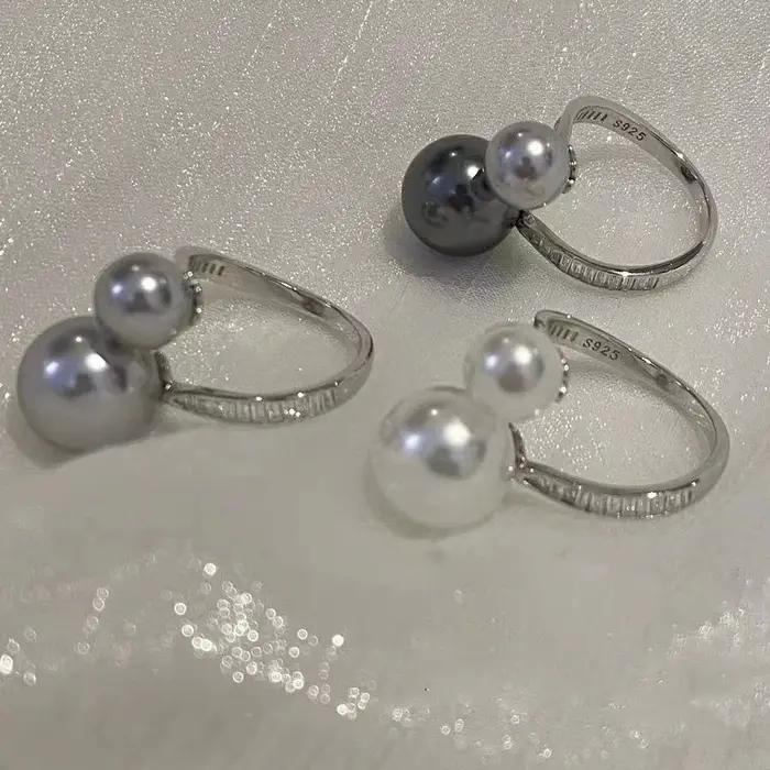 Bague asymétrique de luxe en argent sterling 925 avec perle pour femme
