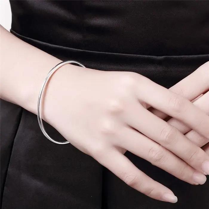 DOTEFFIL 925 Bracelet en argent massif personnalité de la mode Simple bracelets lisses pour les femmes bijoux de fiançailles de mariage