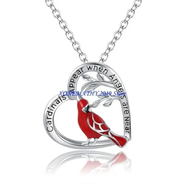 F42F – collier avec pendentif en forme d'oiseau rouge bijoux pour femmes, cadeau commémoratif