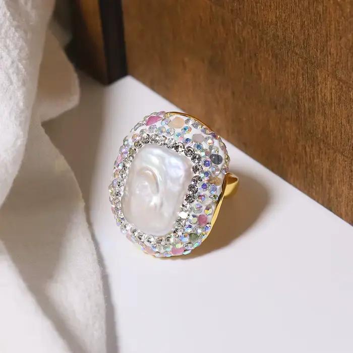 Bague tourmaline incrustée de perles baroques pour femmes mode personnalisée élégance luxe et personnalité banquets occasions spéciales