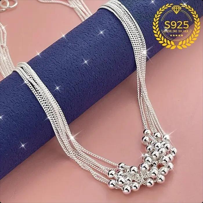 Collier délicat en argent sterling 925 de 45 cm avec perles pour hommes et femmes