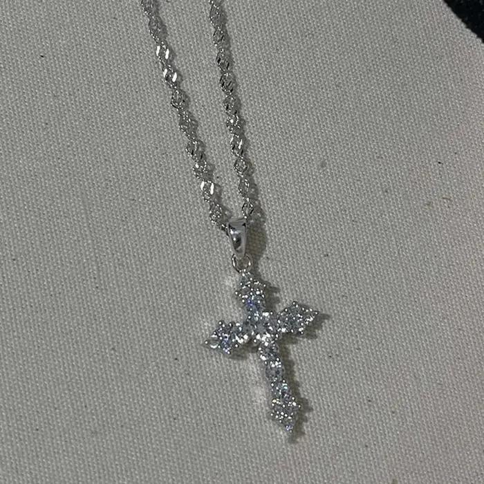 Collier pendentif croix en Zircon cristal brillant pour femmes et filles