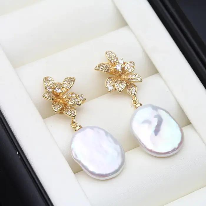 Grandes boucles d'oreilles originales en perles baroques d'eau douce pour femmes, boucles d'oreilles