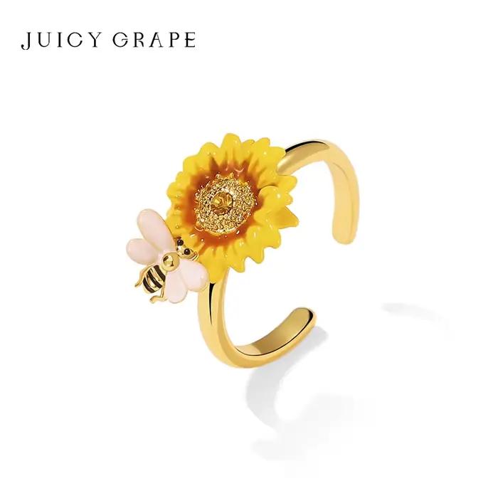 Bijoux en émail tournesol raisin juteux plaqués d'or 18 carats émail peint à la main pour femmes occasions spéciales mariage party élégance sophistiquée