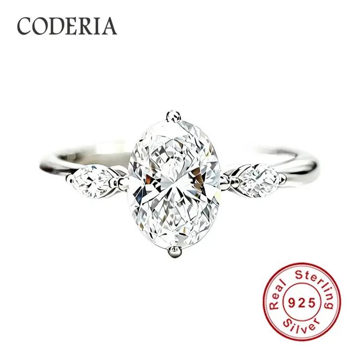 Anneaux de fiançailles en argent sterling 925 véritable plaqué or blanc 18 carats pour femmes, bijoux de mariage, coupe ovale, anneau en moissanite 2 carats