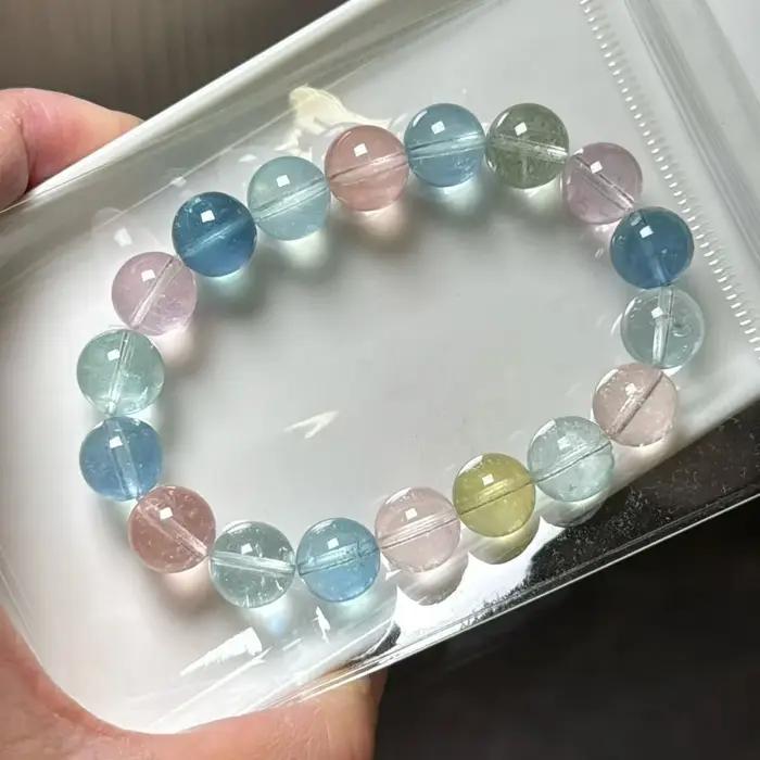 Bracelet rond en Quartz Morganite coloré bleu naturel