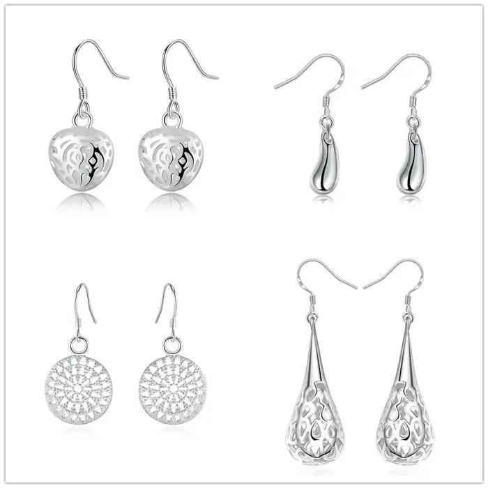 Ensemble de boucles d'oreilles en argent sterling 925, 4 paire/lot, couleur, breloques à la mode, bi
