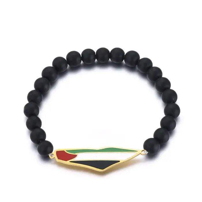HNSP Palestine Bracelet de perles pour hommes chaîne à main en acier inoxydable