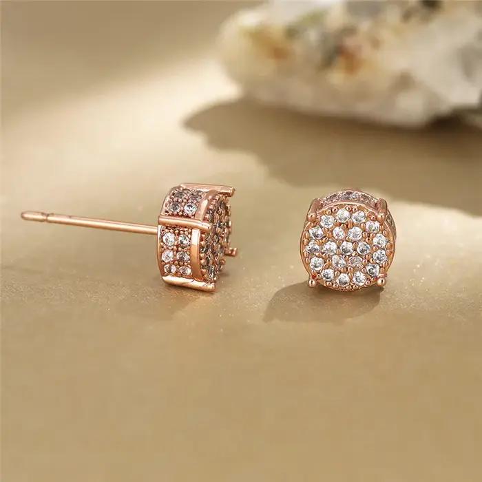 Boucles d'Oreilles Rondes en Clip Autrichien pour Femme, Bijoux de Mariage, en Or Blanc, Jaune, Style Hip Hop
