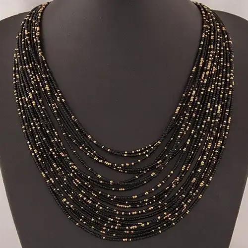 Collier de perles de riz créativité plusieurs couches tissage à la main bohême embellissement femme réglable mode