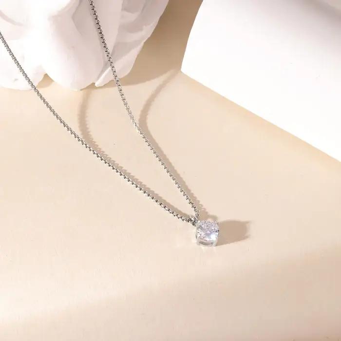 Collier pendentif solitaire en acier inoxydable – Bijoux minimalistes incrustés de cristal doré/argent pour femmes
