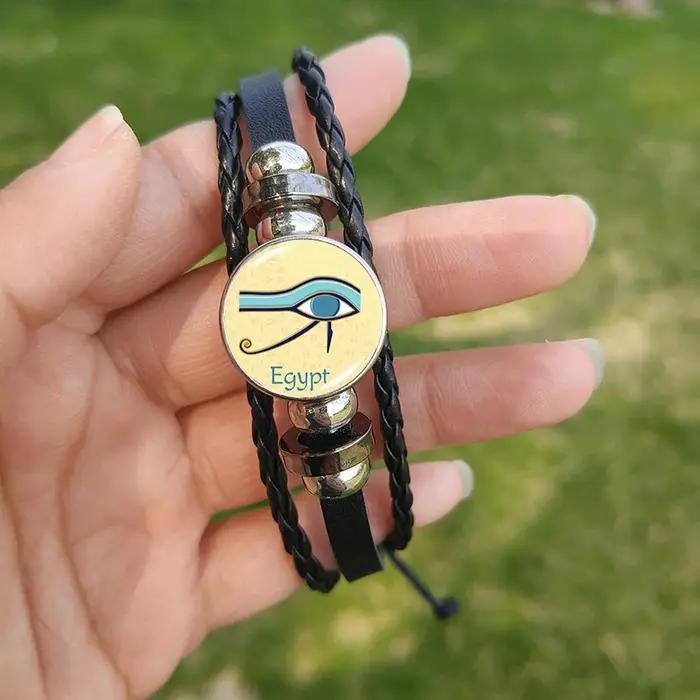 Bracelet Œil d'Horus Protection Égyptienne Cuir Vintage pour Homme Femme Occasions Spéciales Tendances Mode Collier à Breloques