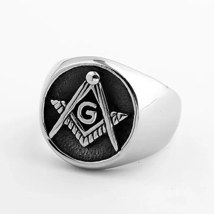 Livraison gratuite Vintage anneaux pour hommes Punk mode bijoux rétro doré maçonnique franc-maçonnerie mâle bague motard Club fête cadeau