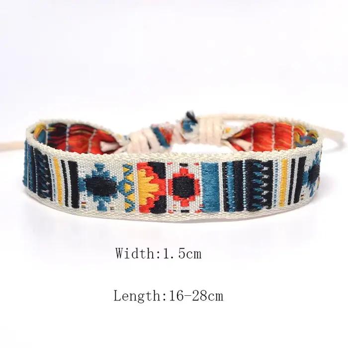 Bracelet ethnique folk en coton et lin pour femmes et hommes style rétro hippie occassions spéciales amitié cadeau