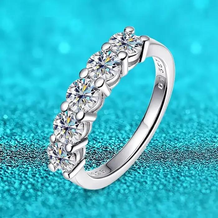 4mm D couleur VVS Moissanite bague pour femmes Total 1.5CT S925 bijoux en argent Sterling passer diamant testeur bandes