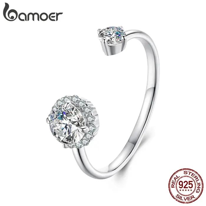 BAMOER Moissanite Plaqué Or Blanc Bague Ajustable En Argent Sterling 925