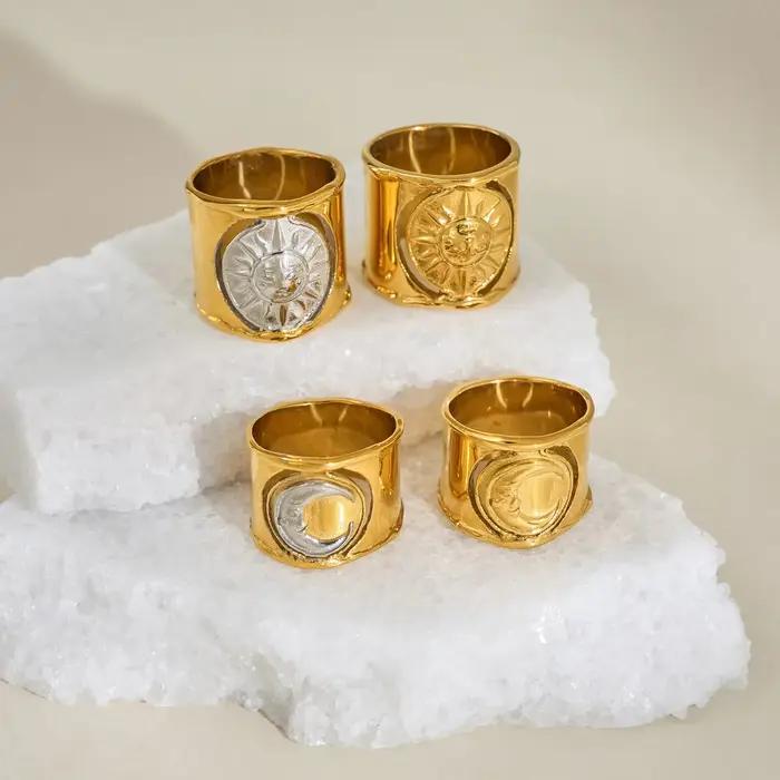 Bague Gothique Médiévale en Acier Inoxydable Plaqué Or 18k pour Femme