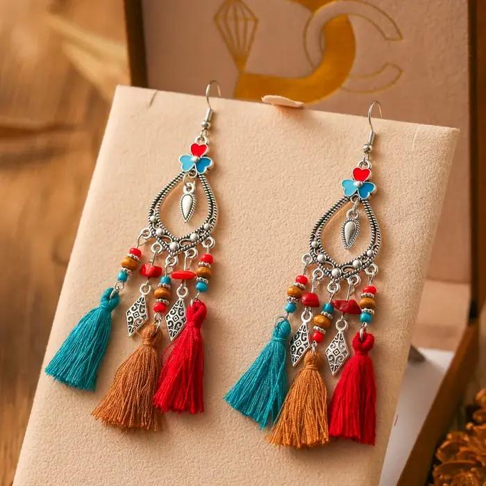 Boucles d'oreilles bohème en forme de cœur et de fleur pour femmes
