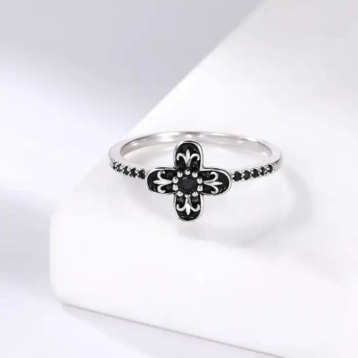 Monkton 100% S925 argent Sterling trèfle noir fleur anneaux pour femmes