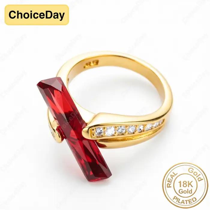 Bague rectangulaire en zircon plaqué or 18 carats