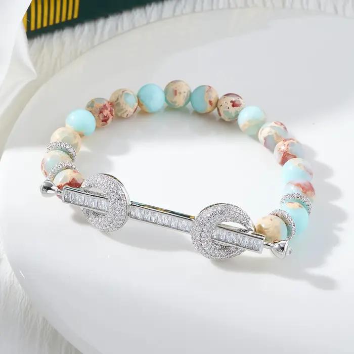 Bracelet perlé en pierre naturelle CZ colorée pour femmes, bracelet de cérémonie, style moderne, ajustement flexible, pour occasions spéciales