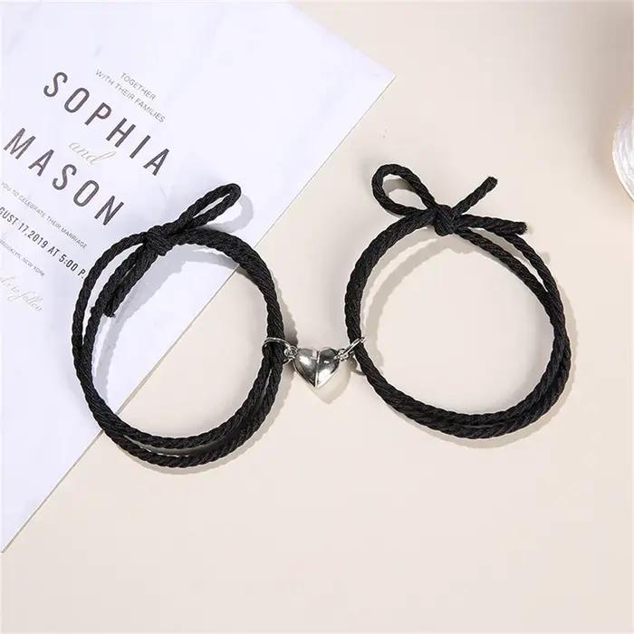 Bracelets magnétiques en forme de cœur pour hommes et femmes, bijoux en ULtressée réglable, cadeau amoureux, 1 paire