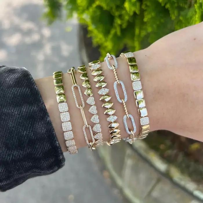 Couleur or géométrique haute polonais charme lien Tennis chaîne collier Bracelet pavé Bling Cz pour les femmes bijoux de mode