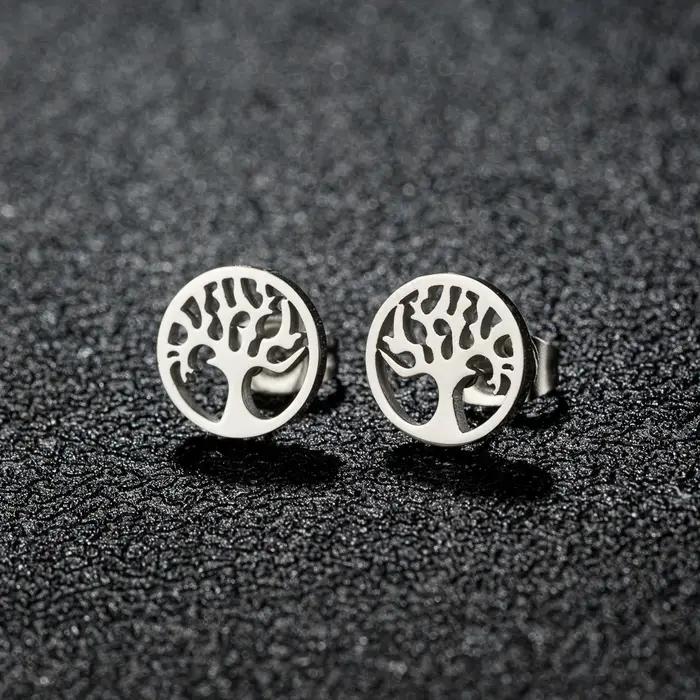 Boucles d'oreille arbre de vie bohème élégantes en acier inoxydable pour femme occasions spéciales tragus vintage gothique trendy