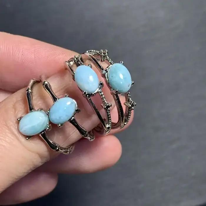 Bague en Larimar naturel réglable pour femme