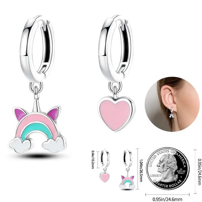 Boucles d'oreilles licorne arc-en-ciel en argent 925 pour femmes, pierres précieuses scintillantes, bijoux romantiques et mignons, occasions spéciales, anniversaires, fiançailles