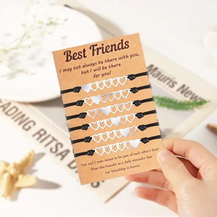 Bracelet d'amitié assorti en forme cœur, bijoux à Distance réglable, 6 pièces