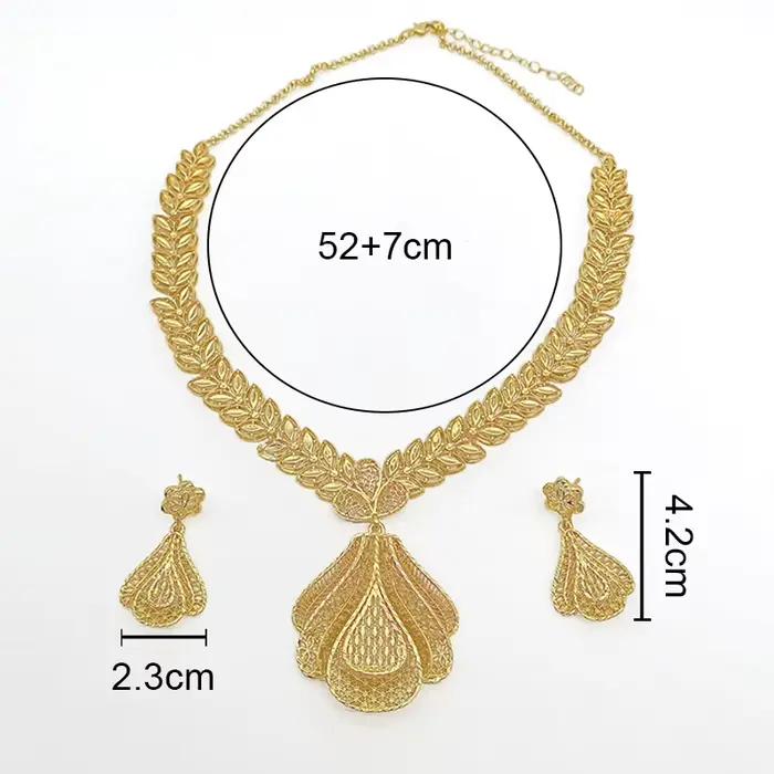 Ensemble de bijoux classique rétro bohème Dubaï plaqué or 18 carats pour femmes, collier et boucles