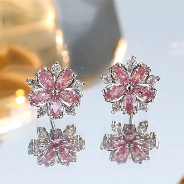Boucles d'Oreilles de Luxe en Pierre Rose et Argent pour Femme, Bijoux de Mariage