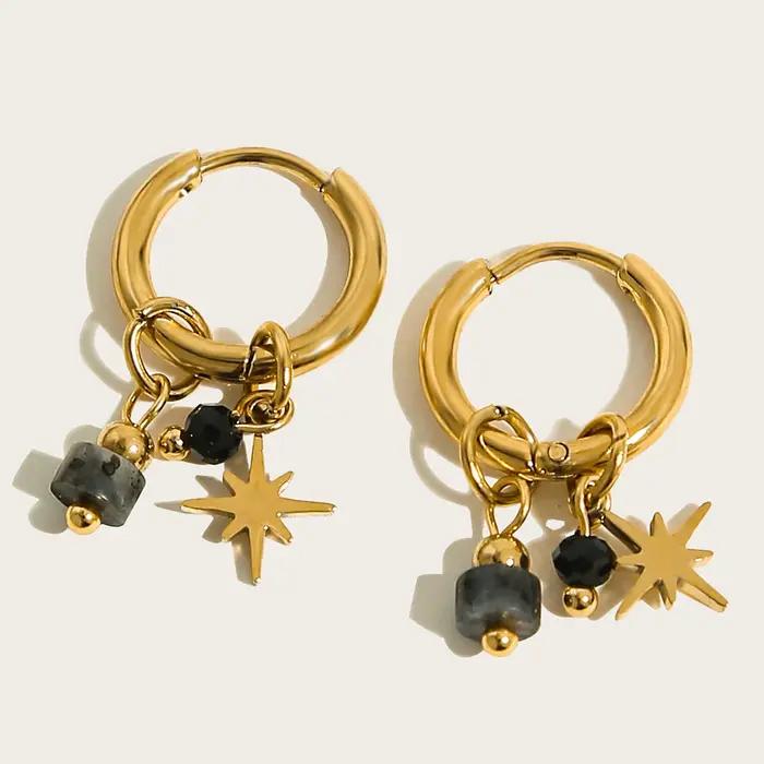 YACHAN 18K plaqué or acier inoxydable Hoop boucles d'oreilles femmes rétro vert pierre naturelle charme mode bijoux imperméables