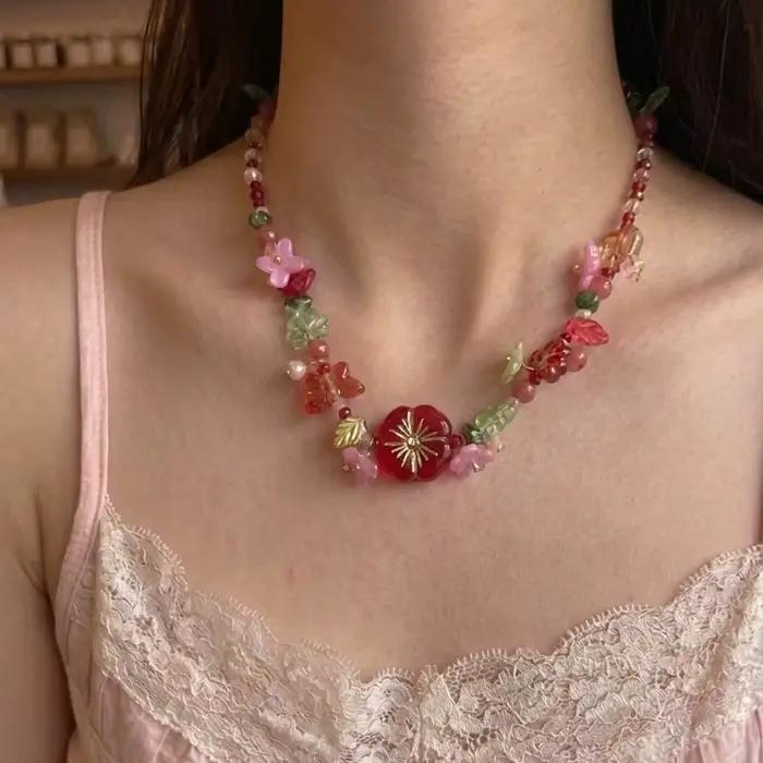Collier Bohème Coloré à Fleurs Fait Main avec Perles pour Filles Accessoires de Bijoux Harajuku Occasions Spéciales