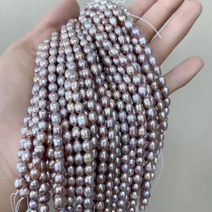 Perle d'eau douce naturelle de riz violet poli