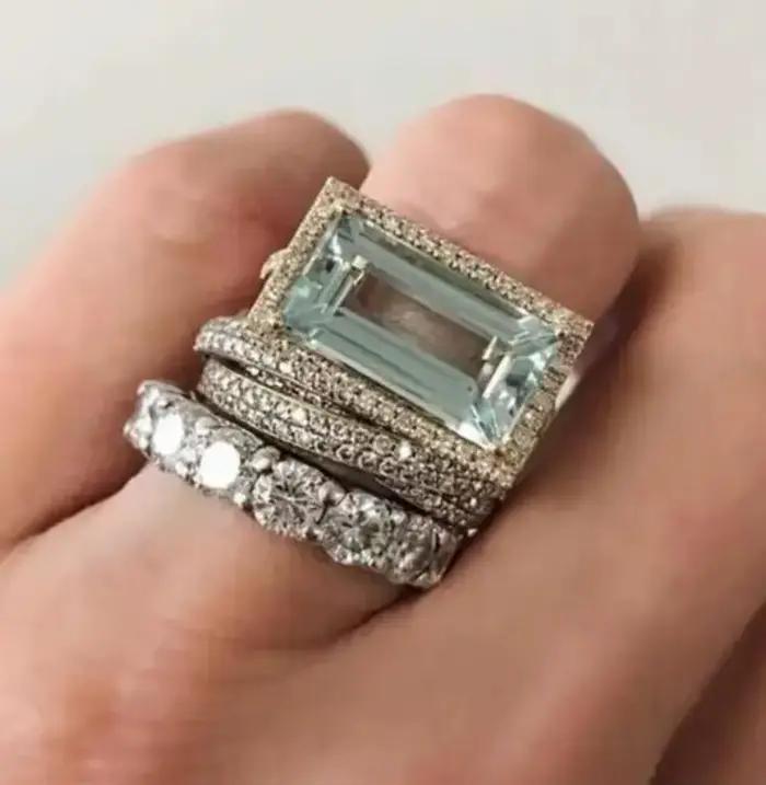ChimExquisite-Ensemble de trois pièces pour femme, incrustation de documents verts, carré, brillant, bague sur les dimensions Agemen, accessoires cadeaux, bijoux personnalisés