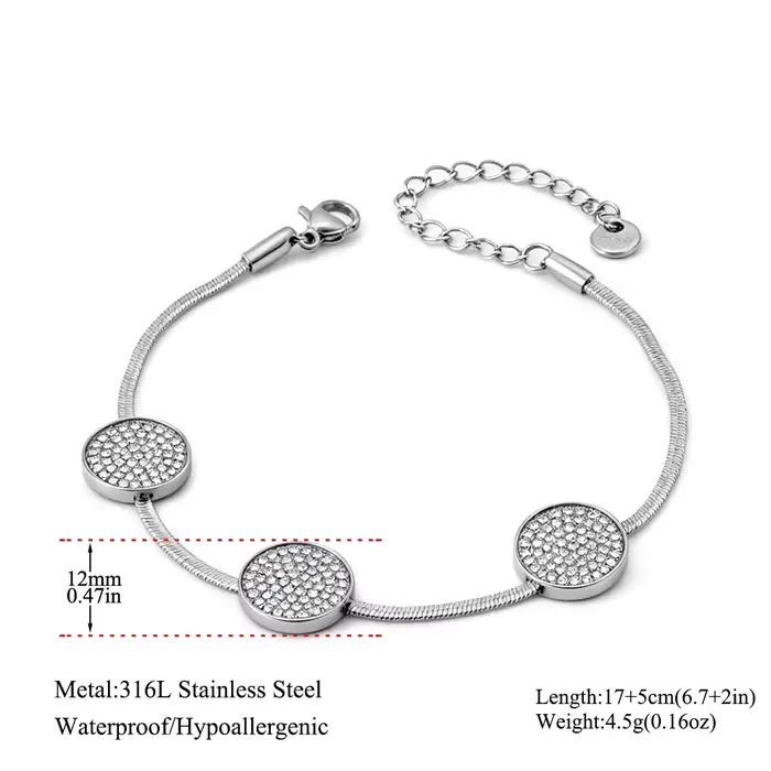 JeeMango – Bracelet à breloques rondes géométriques en Zircon délicat pour femmes, chaîne en acier inoxydable de qualité supérieure, bijoux imperméables B26022