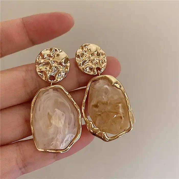 Nouvelles Boucles d'Oreilles en Résine Géométriques Irrégulières Corée 2026 pour Femme, Bijoux de Mode pour Mariage et Fête, Cadeau, Vente en Gros