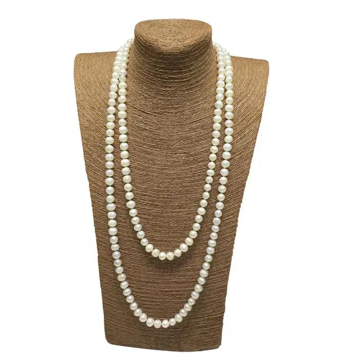 Long collier de perles d'eau douce naturelles pour femmes