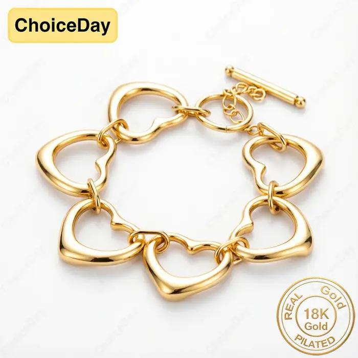 Bracelet exquis à six cœurs plaqué or 18 carats pour femmes - Cadeau élégant, accessoires de bijoux