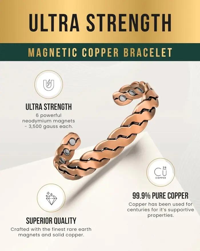 Bracelet magnétique efficace en cuivre pur 100% pour hommes et femmes